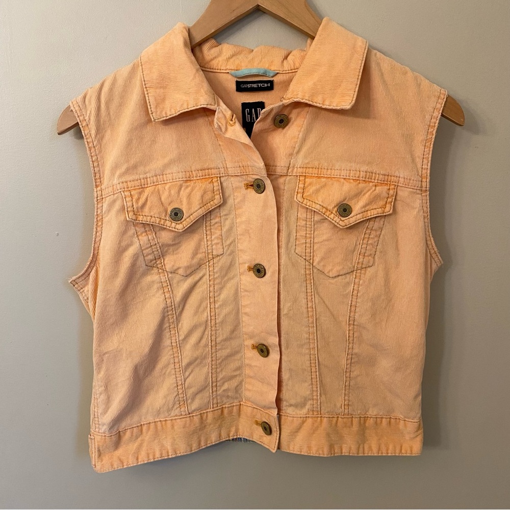 Vintage Gap Sleeveless Cropped Corduroy Vest Neon Orange size S Y2K 90s Boho - Picture 2 of 11